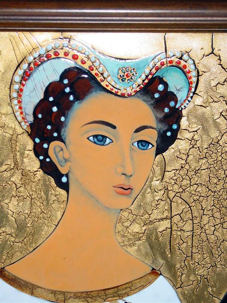 Quadro Vintage Pannello dama gotica del XX Secolo. Opera d'arte esemplare - Robertaebasta® Art Gallery opere d’arte esclusive.